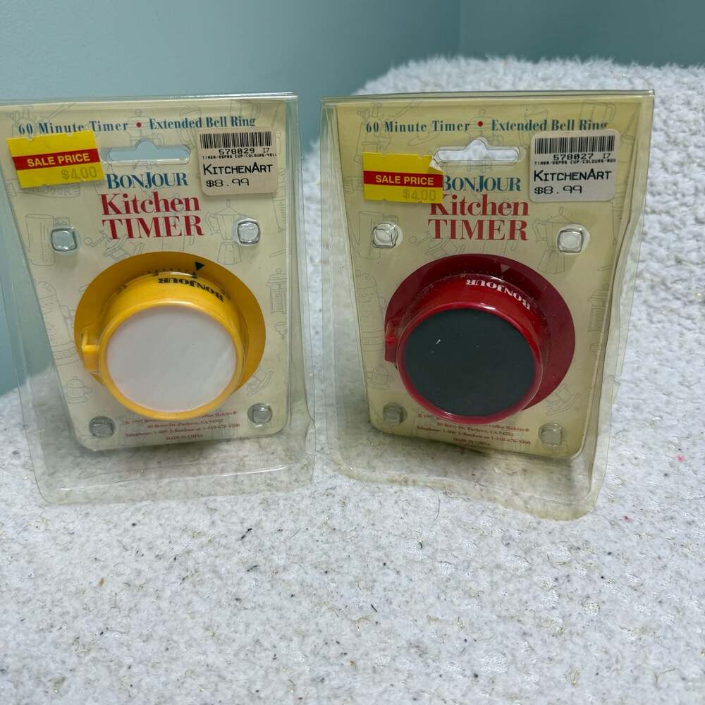 BonJour VTG 1997 Espresso Cup 60 Minute Kitchen Timers Set of 2 Red & Yellow NWT